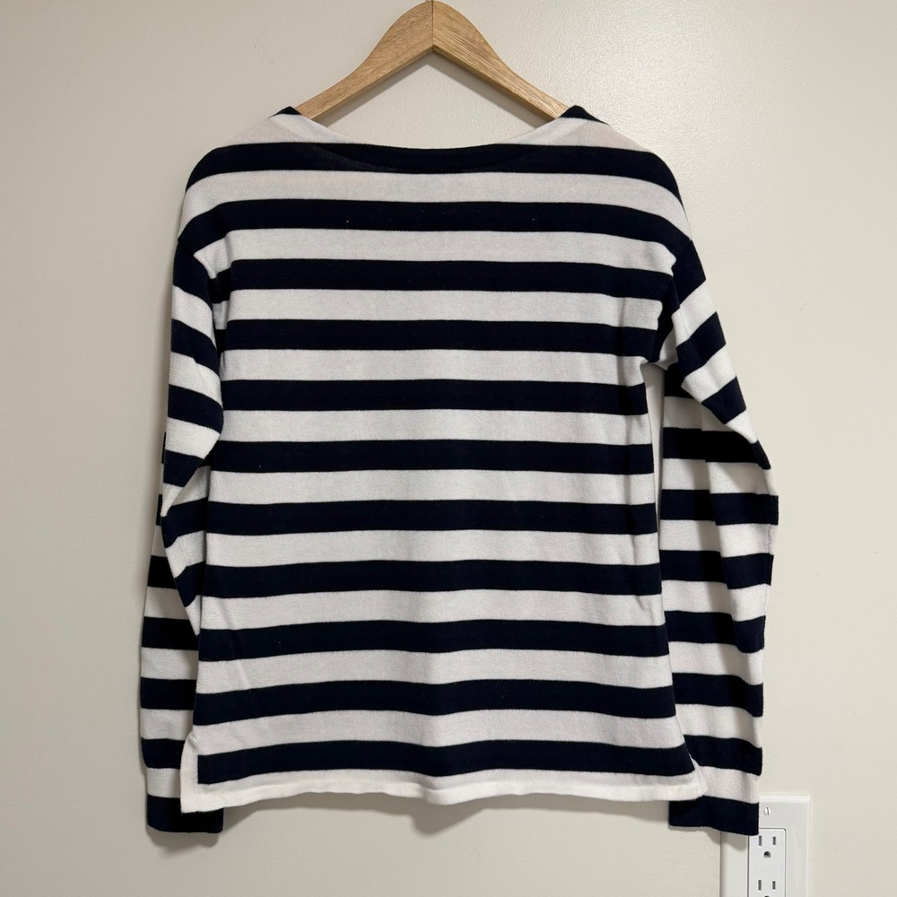 Tommy Bahama Hibiscus Floral Striped Sweater Womens S Navy Blue White Nautical - Picture 2 of 10